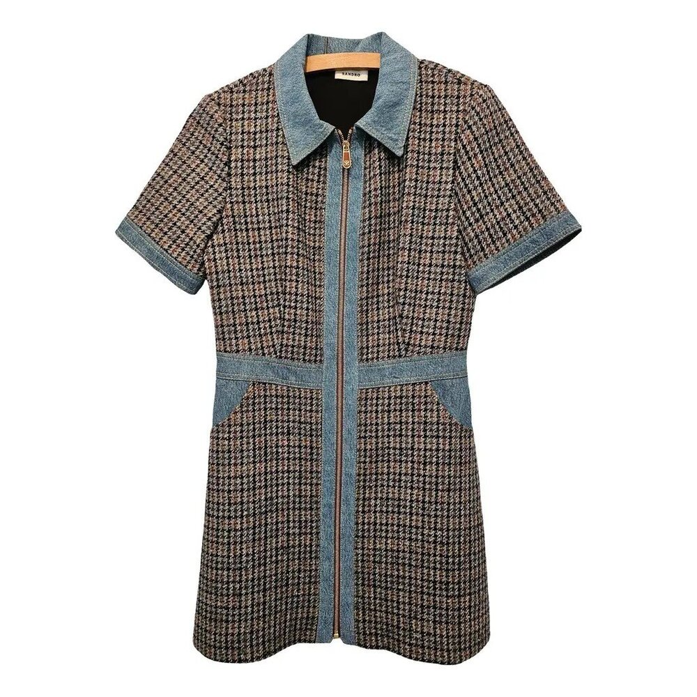 Sandro Houndstooth Print Mini Dress Size 40